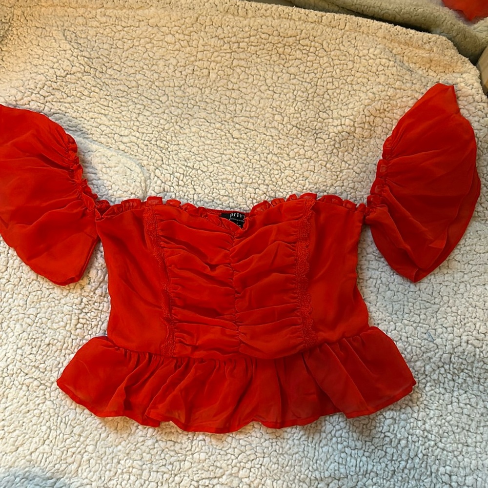 Red Cropped Off Shoulder Top